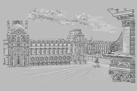 Grey vector hand drawing Paris, part 10 Stock Illustration