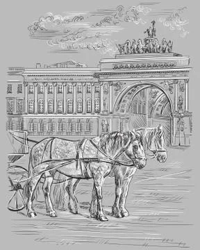 Grey vector hand drawing ST Petersburg, part  9 Illustrazione stock