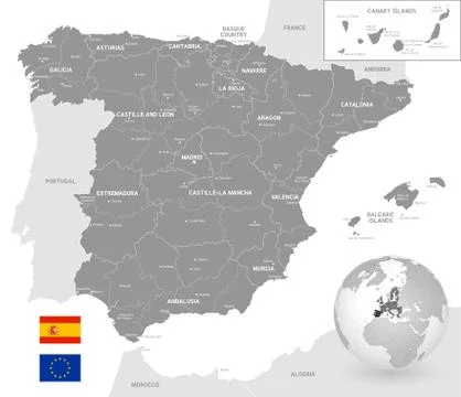 Grey Vector Political Map of Spain 스톡 일러스트