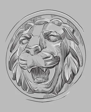 Grey vector stone head of lion Stock Illustration