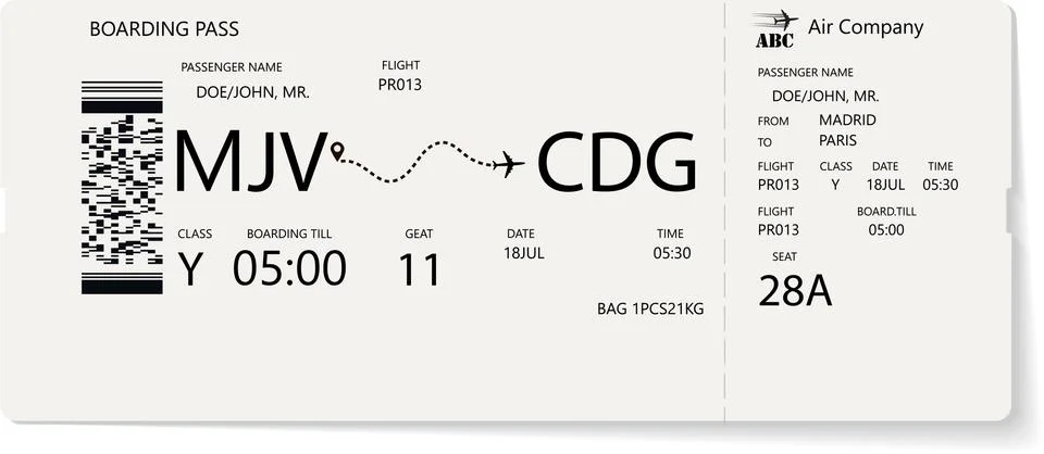 Grey vector template of boarding pass ticket Stock Illustration