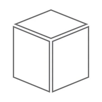 Grey vector three dimensional or 3d cube line icon isolated on white backgro Stock Illustration