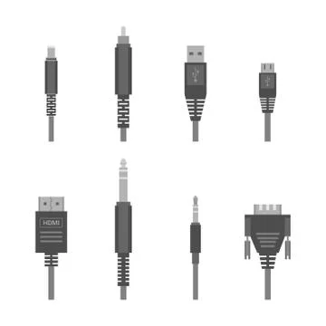 Grey vector various audio connectors and inputs Stock Illustration