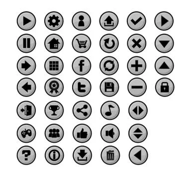 Grey Video Game Button Set Stock Illustration
