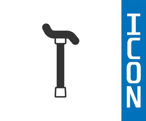 Grey Walking stick cane icon isolated on white background. Vector Illustration