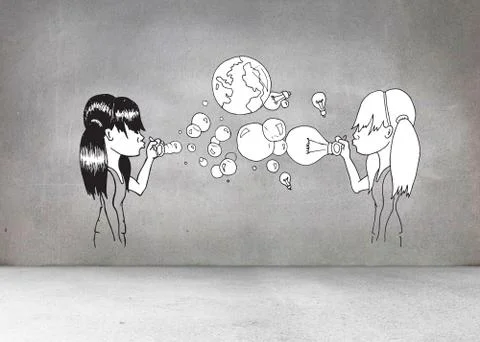 Grey wall with comic figures 스톡 일러스트