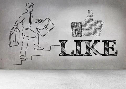 Grey wall with comic man and like icon Stock Illustration