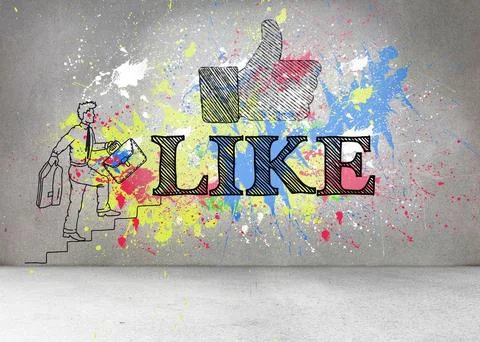 Grey wall with comic man and like icon Stock Illustration