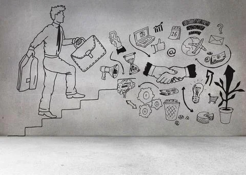 Grey wall with comic man and graphics Stock Illustration