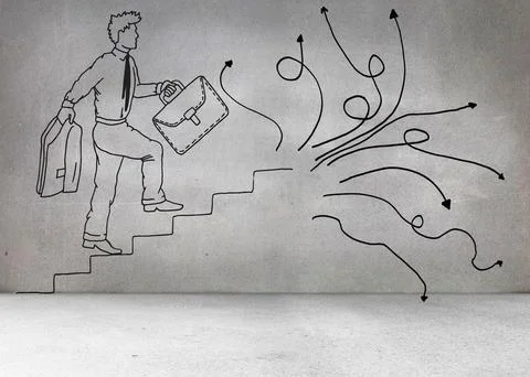 Grey wall with comic man and arrows Stock Illustration