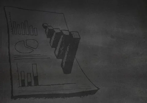 Grey wall with graph and paper doodles Stock Illustration