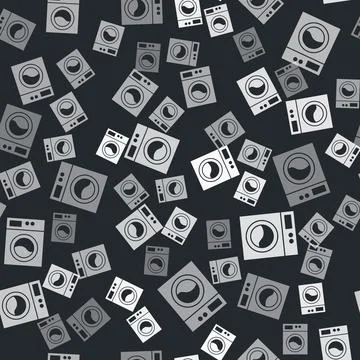 Grey Washer icon isolated seamless pattern on black background. Washing mac.. Stock Illustration