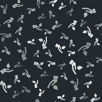 Grey Washing hands with soap icon isolated seamless pattern on black backgrou Stock Illustration