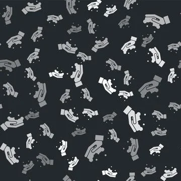 Grey Washing hands with soap icon isolated seamless pattern on black backgr.. Stock Illustration