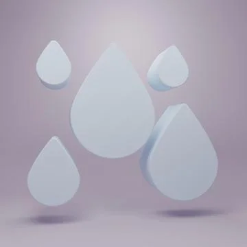 Grey Water drop icon isolated on purple background. Minimalism concept. 3D .. Illustrazione stock