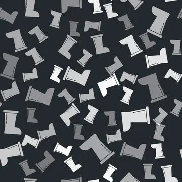 Grey Waterproof rubber boot icon isolated seamless pattern on black backgro.. Illustrazione stock