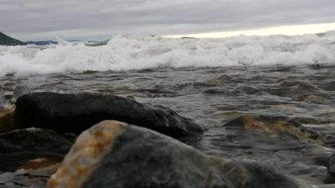 Grey waves fill the cameraman's camera. Video stock 290118449
