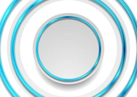 Grey white abstract minimal circular background with blue glossy rings Stock Illustration
