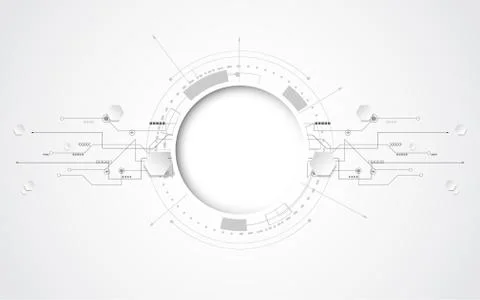 Grey white Abstract technology background with various technology elements Stock Illustration
