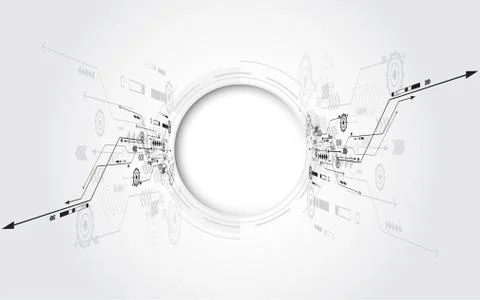 Grey white Abstract technology background with various technology elements Stock Illustration