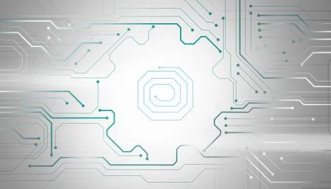Grey white conceptual background image microchip gear Stock Illustration