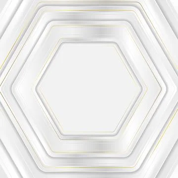 Grey white glossy hexagons with golden lines abstract tech background Illustrazione stock
