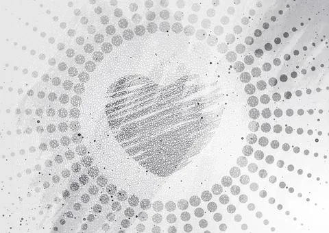 Grey white halftone abstract background with watercolor grunge heart Stock Illustration