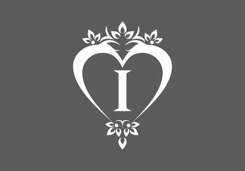 Grey white i initial letter in love shape classic frame 스톡 일러스트