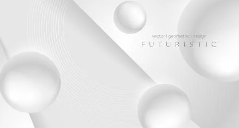 Grey white minimal abstract geometric background with 3d spheres Stock Illustration