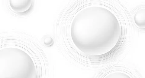 Grey white minimal abstract geometric background with 3d spheres Stock Illustration