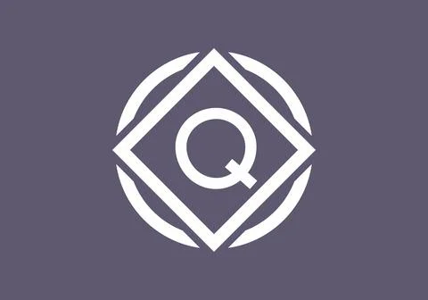 Grey white of Q initial letter in circle square frame Stock Illustration