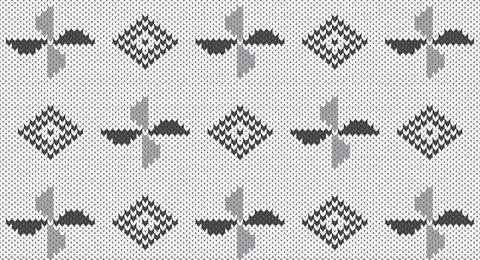 Grey windmill and square knitted pattern, Festive Sweater Design. Seamless .. Stock Illustration
