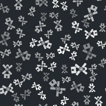 Grey Windmill icon isolated seamless pattern on black background. Vector Illustrazione stock