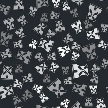 Grey Windmill icon isolated seamless pattern on black background. Vector Stock Illustration