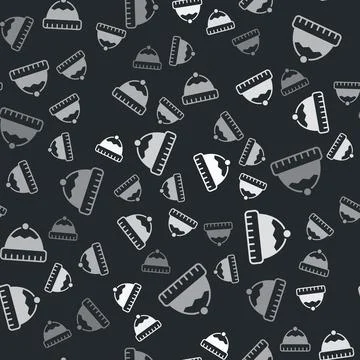 Grey Winter hat icon isolated seamless pattern on black background. Vector Stock Illustration