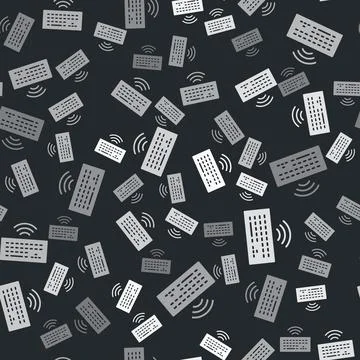 Grey Wireless computer keyboard icon isolated seamless pattern on black bac.. Stock Illustration