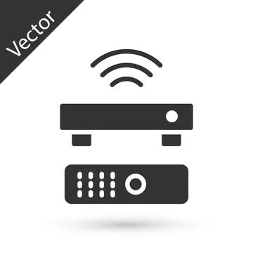 Grey Wireless multimedia and TV box receiver and player with remote control.. 스톡 일러스트