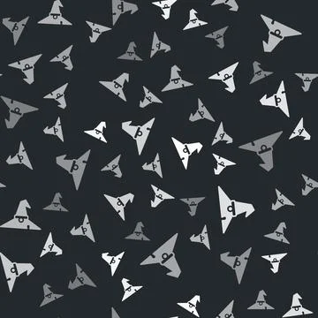 Grey Witch hat icon isolated seamless pattern on black background. Happy 스톡 일러스트