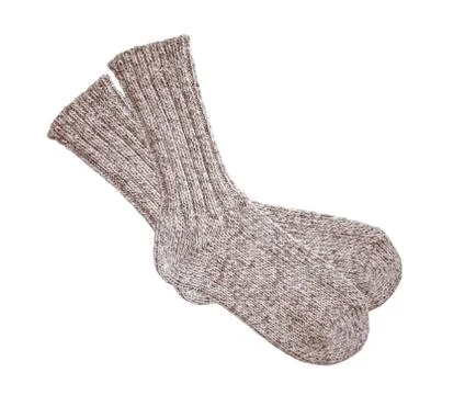 Grey wool socks isolated on white Fotos de archivo