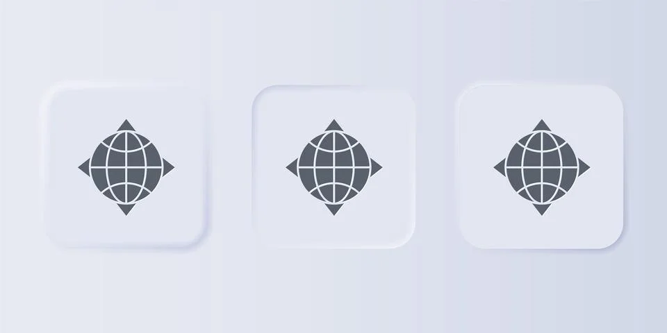 Grey World globe with compass icon isolated on grey background. Set icons i.. Stock Illustration