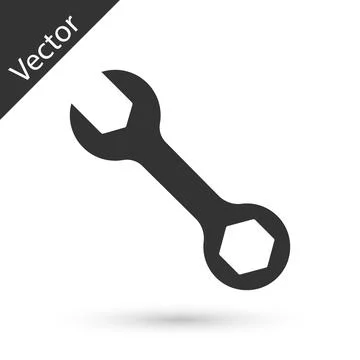Grey Wrench spanner icon isolated on white background. Vector Illustrazione stock