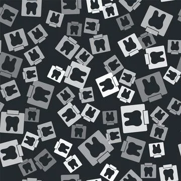 Grey X-ray of tooth icon isolated seamless pattern on black background. Dental x 库存插图