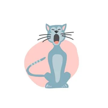 Grey yawning cat.Vector illustration.Isolated vector sign symbol. Stock Illustration