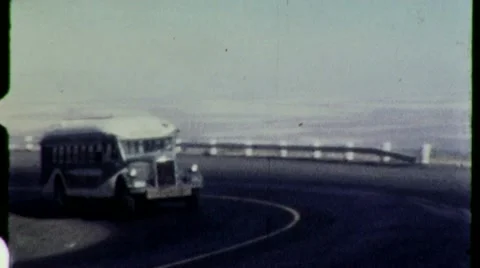 GREYHOUND Bus On Road Comes Round the Bend 1950s Vintage Film Home Movie 1462 Stock Footage