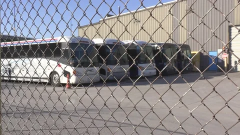 Greyhound Canada coach buses sit parked after going out of business in recession Vídeos de archivo 154079173
