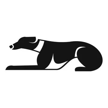 Greyhound dog lying down wearing a collar, side view silhouette Stock Illustration