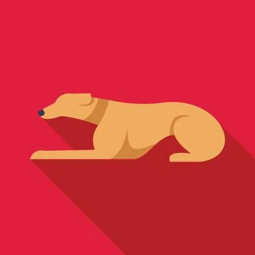 Greyhound lying down with long shadow on red background 스톡 일러스트
