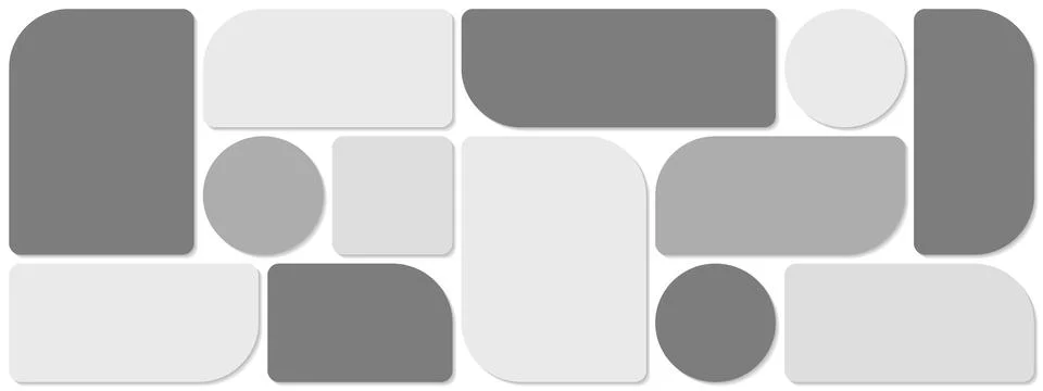 Greyscale bento grid horizontal moodboard design mockup with shadows isolated on Stock Illustration