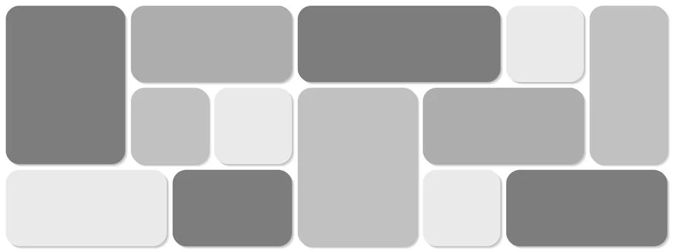 Greyscale bento grid horizontal moodboard design mockup with shadows isolated on Stock Illustration