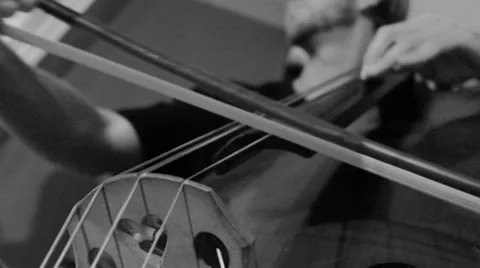 Greyscale Double Bass - Stringed musical instrument Stock Footage 33601569